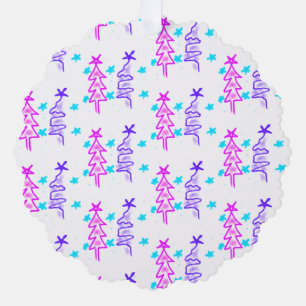 Pink Purple doodle christmas tree stars holiday pa Decoration Card