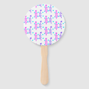 Pink Purple doodle christmas tree stars holiday pa Hand Fan