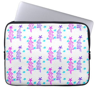 Pink Purple doodle christmas tree stars holiday pa Laptop Sleeve