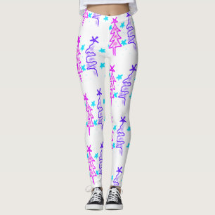 Pink Purple doodle christmas tree stars holiday pa Leggings