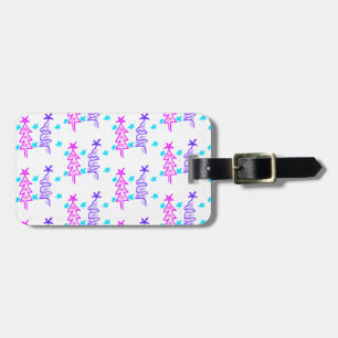 Pink Purple doodle christmas tree stars holiday pa Luggage Tag