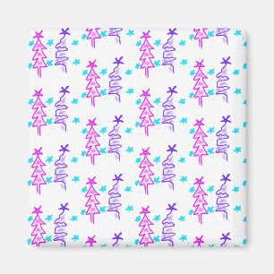 Pink Purple doodle christmas tree stars holiday pa Magnet