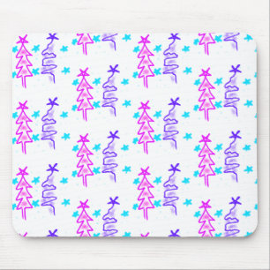 Pink Purple doodle christmas tree stars holiday pa Mouse Mat