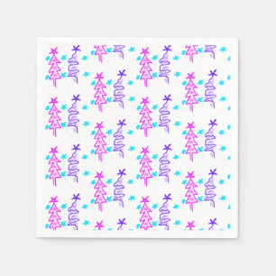Pink Purple doodle christmas tree stars holiday pa Napkin