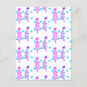 Pink Purple doodle christmas tree stars holiday pa Postcard
