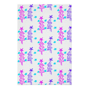 Pink Purple doodle christmas tree stars holiday pa Poster