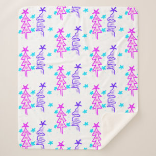 Pink Purple doodle christmas tree stars holiday pa Sherpa Blanket