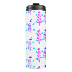 Pink Purple doodle christmas tree stars holiday pa Thermal Tumbler