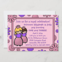 Pink & Purple Double Princess Birthday Invitation