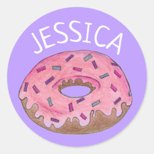 Pink Purple Doughnut Doughnut Sprinkles Personalis Classic Round Sticker