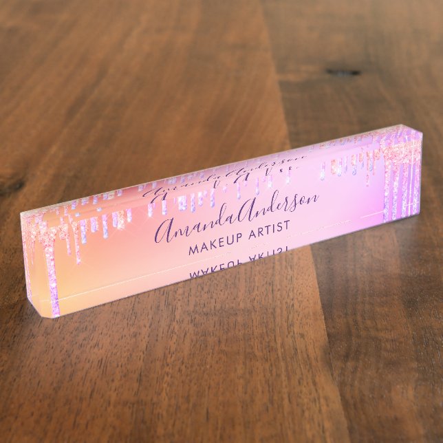 Pink purple drips holographic business nameplate (Side)