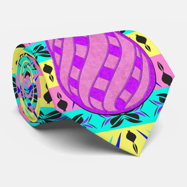 Pink & Purple Easter Egg on Colourful Striped Tie (Rolled)