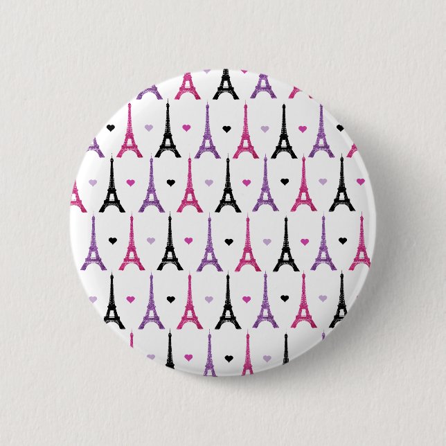 Pink & Purple Eiffel Tower pattern 6 Cm Round Badge (Front)