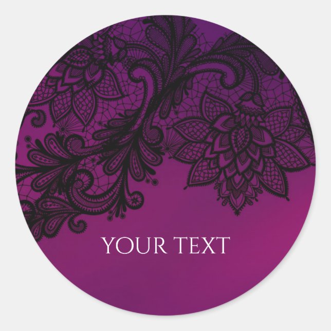 Pink & Purple Elegant Black Lace Party Favour Classic Round Sticker (Front)