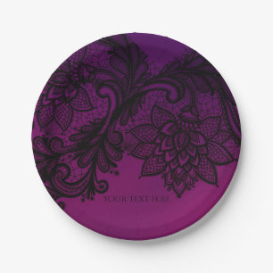Pink & Purple Elegant Black Lace Party Paper Plate