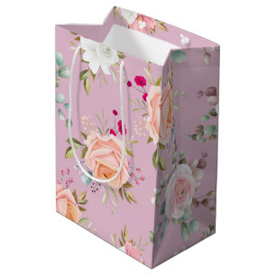pink purple elegant floral medium gift bag