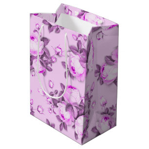 pink purple elegant floral medium gift bag