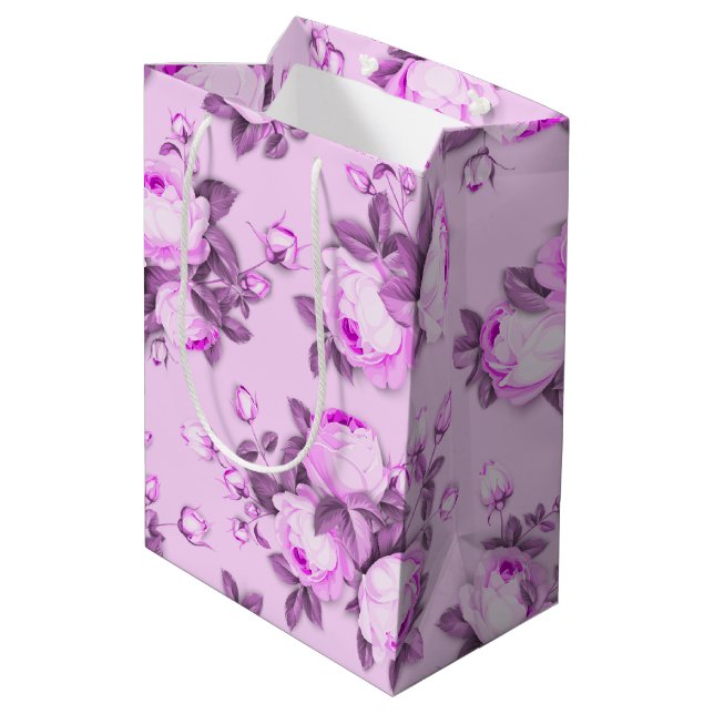 pink purple elegant floral medium gift bag (Back Angled)
