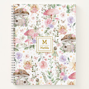 Pink Purple Fairy Floral Forest Garden Monogram Notebook