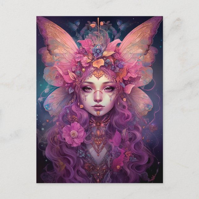 Pink Purple Fairy Queen Fantasy Art Postcard (Front)
