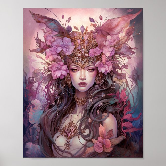 Pink Purple Fairy Queen Fantasy Art Poster (Front)