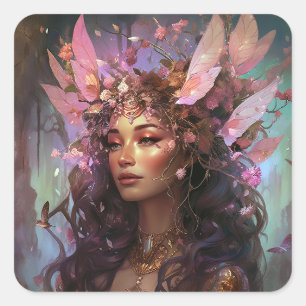 Pink Purple Fairy Queen Fantasy Art Square Sticker