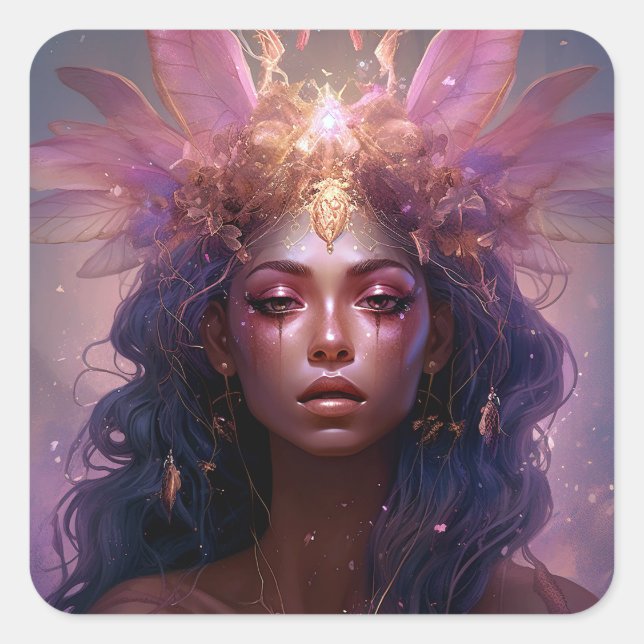 Pink Purple Fairy Queen Fantasy Art Square Sticker (Front)