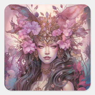 Pink Purple Fairy Queen Fantasy Art Square Sticker