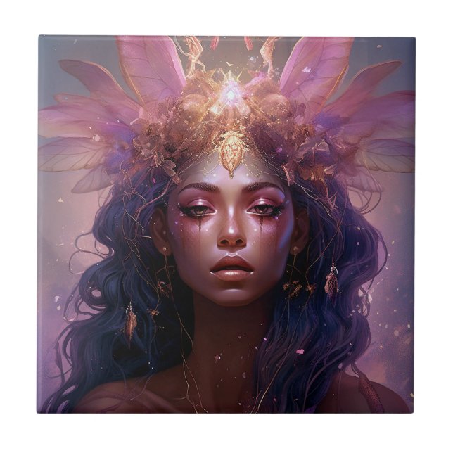 Pink Purple Fairy Queen Fantasy Art Tile (Front)