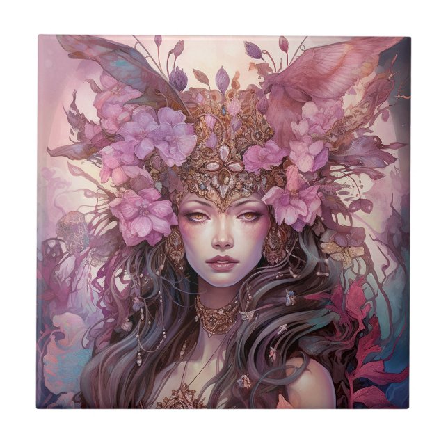 Pink Purple Fairy Queen Fantasy Art Tile (Front)