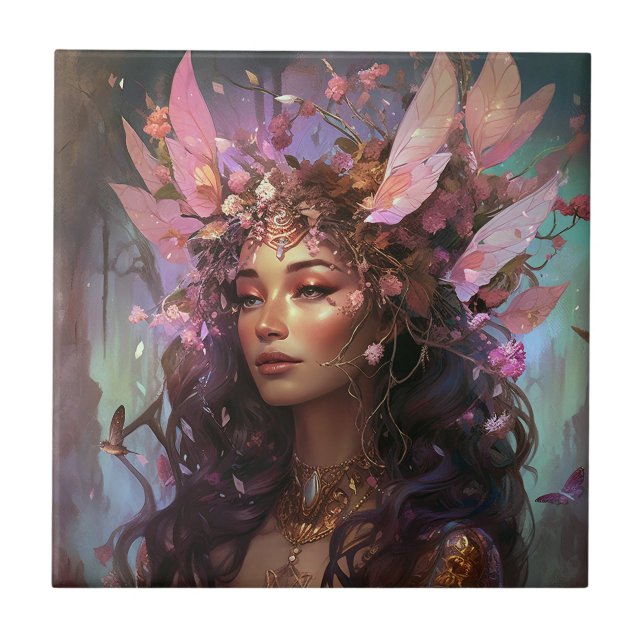 Pink Purple Fairy Queen Fantasy Art Tile (Front)