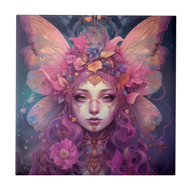 Pink Purple Fairy Queen Fantasy Art Tile (Front)