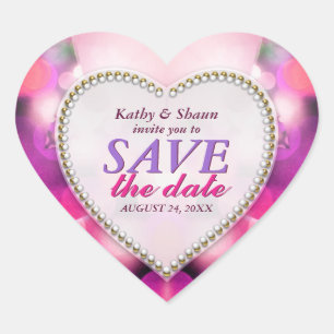 Pink Purple Fancy Save the Date Heart Stickers