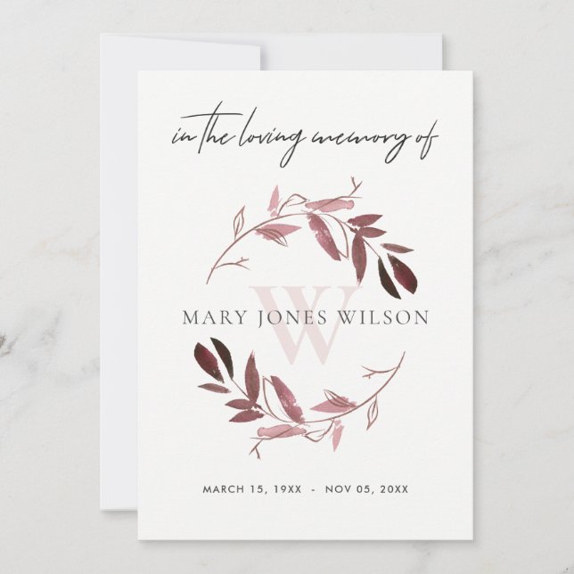 PINK PURPLE FAUNA SYMPATHY MEMORIAL SERVICE INVITE (Front)