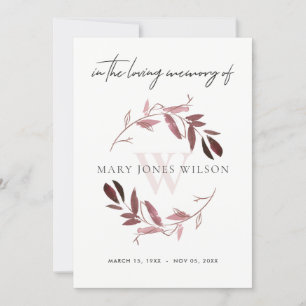 PINK PURPLE FAUNA SYMPATHY MEMORIAL SERVICE INVITE