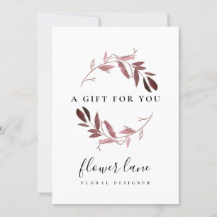 PINK PURPLE FAUNA WREATH GIFT CERTIFICATE CARD