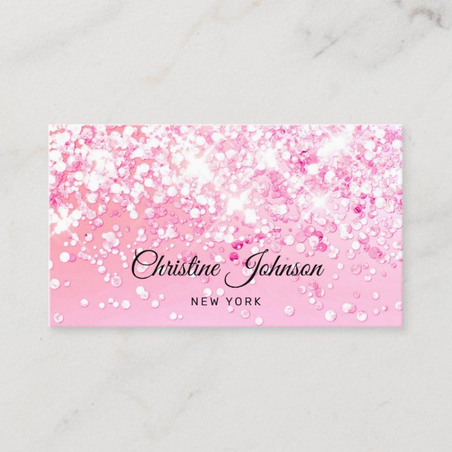 pink purple faux chunky glitter business card (Front)