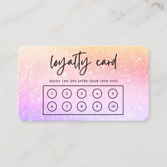 Pink Purple Faux Glitter Custom Loyalty Card (Front)