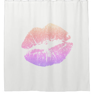 Pink/Purple Faux Glitter Lips White Shower Curtain