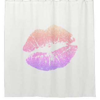Pink/Purple Faux Glitter Lips White Shower Curtain