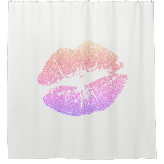 Pink/Purple Faux Glitter Lips White Shower Curtain (Front)