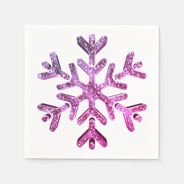 Pink Purple Faux Glitter Snowflake Christmas Napkin (Front)