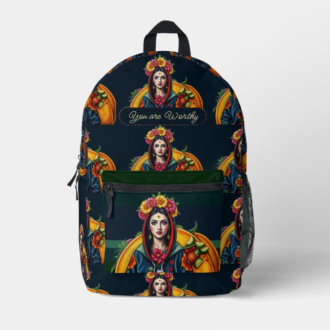 Pink purple faux golden hearts modern custom name  printed backpack (Front)