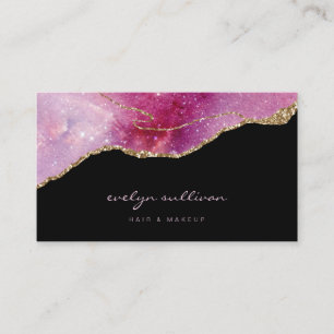 pink purple faux sparkle agate on black business card