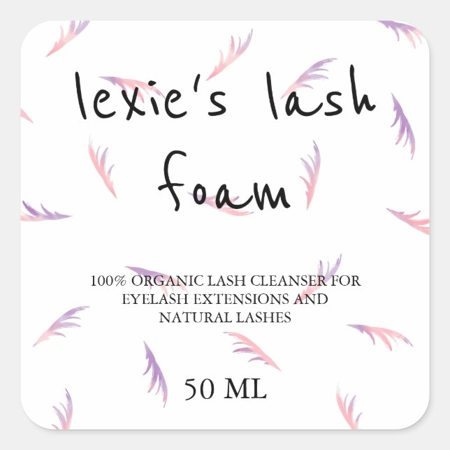 Pink Purple Feathery Lashes Lash Product Square Sticker (Front)