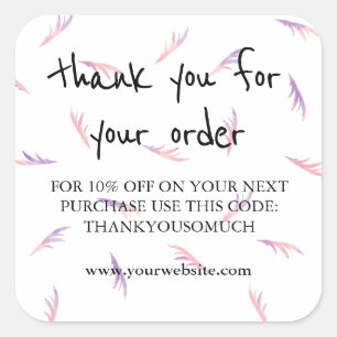 Pink Purple Feathery Lashes Thank You For Order Square Sticker
