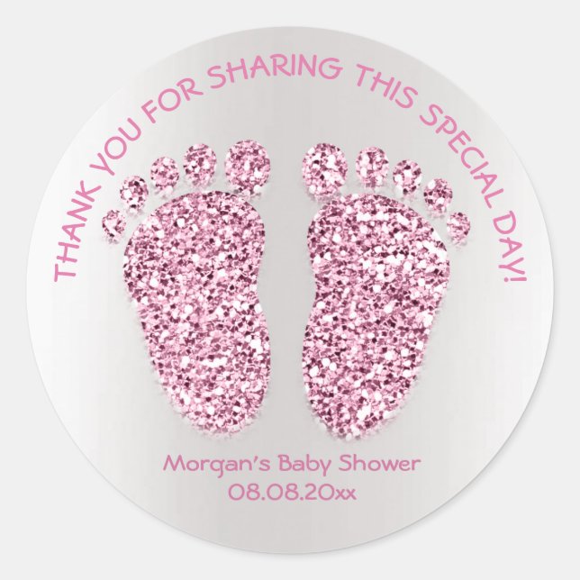 Pink Purple Feet Baby Shower Favour Thank You Girl Classic Round Sticker (Front)