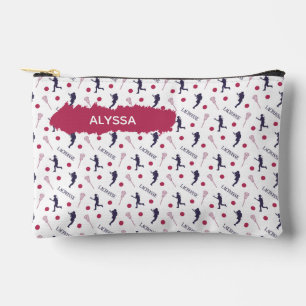 Pink & Purple Female Lacrosse Player Pattern Accessory Pouch