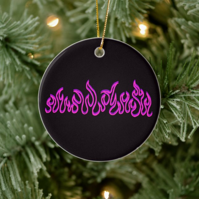 Pink Purple Fire Flames Blaze Outline Ceramic Tree Decoration (Tree)