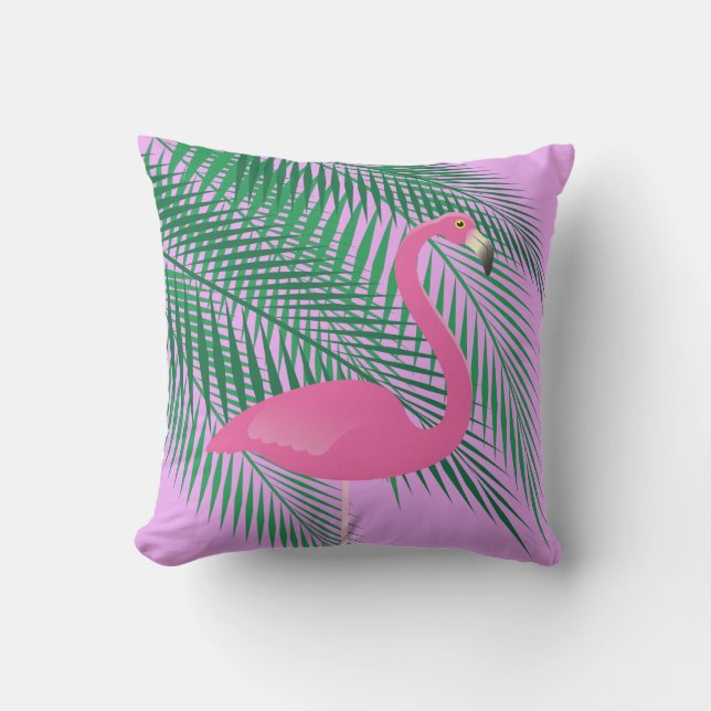 Pink & Purple Flamingo and Palm Leaves - Outdoor Outdoor Cushion (Front)